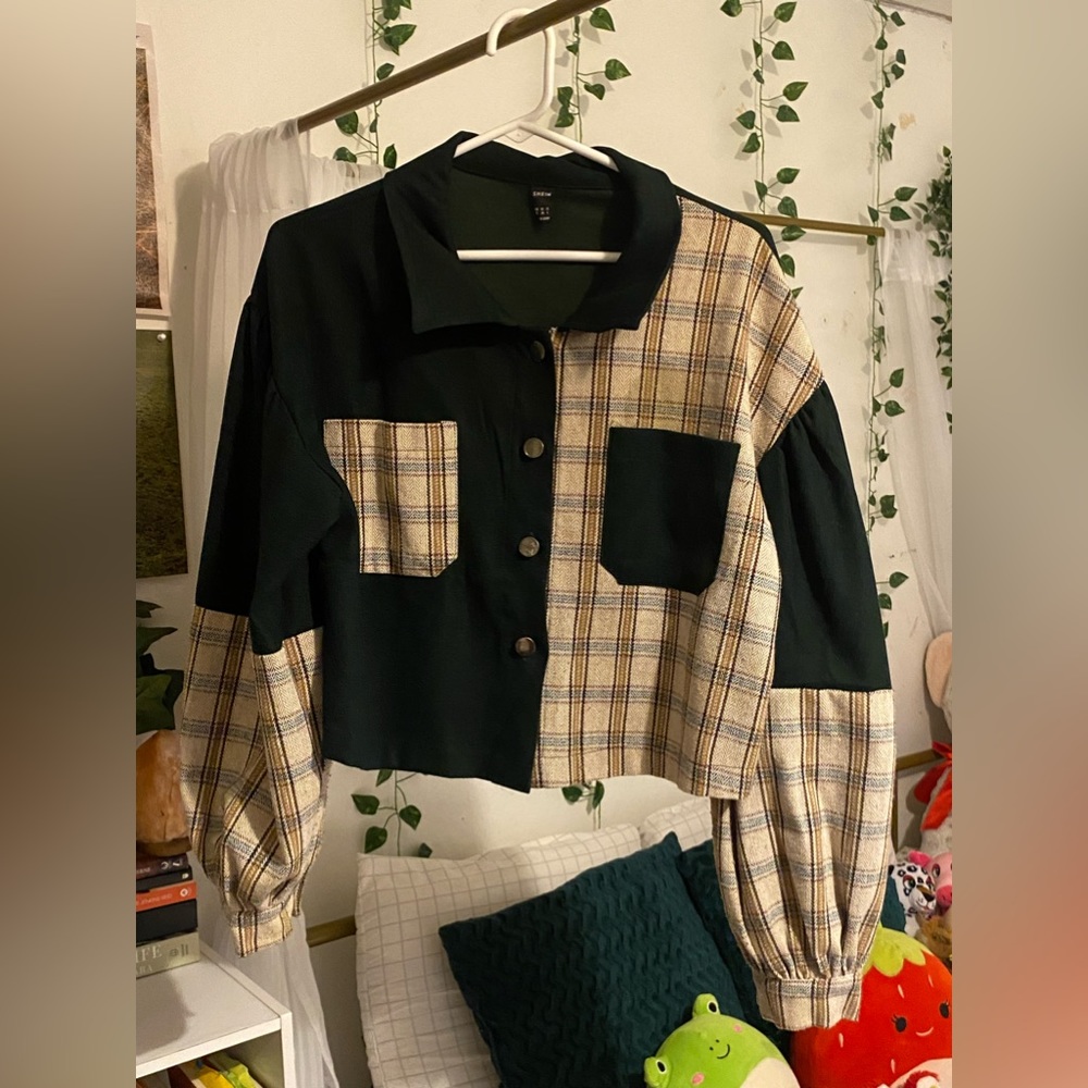 Cropped Green and Brown Flannel